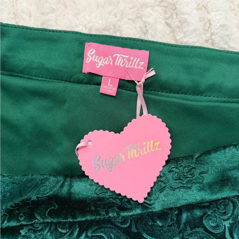 Sugar Thrillz Dolls Kill December Dilemma Mini Skirt - Emerald Green Large - Picture 3 of 9